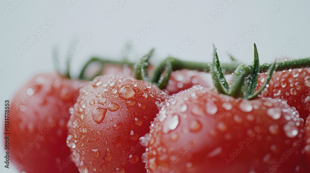 Aufkleber Fresh red tomatoes with water droplets on a white background showcasing vibrant color and texture for culinary or health-themed designs