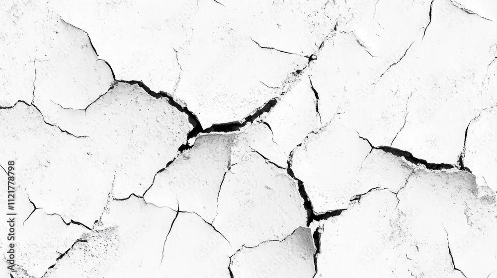 Poster Cracked white surface texture with deep fissures and peeling paint creating an aged industrial backdrop for graphic design projects