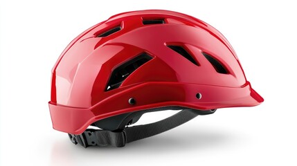 Fototapeta premium Red safety helmet design on a white background highlighting protection and durability for construction and outdoor activities