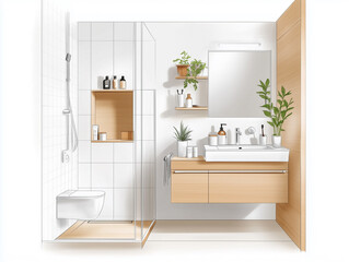 Fototapeta premium Hand-Drawn Sketch Compact Bathroom Interior
