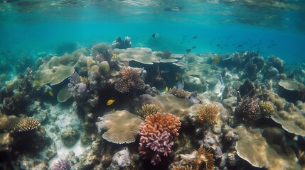 Naklejka premium Vibrant Coral Reef Ecosystem With Diverse Fish Species