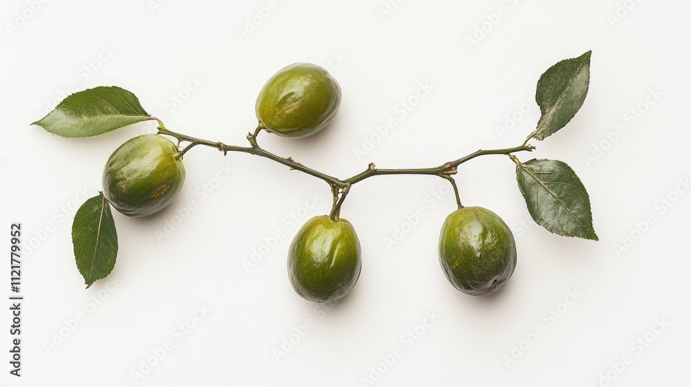 Aufkleber fresh passiflora edulis fruits on a branch with leaves isolated on a white background showcasing the