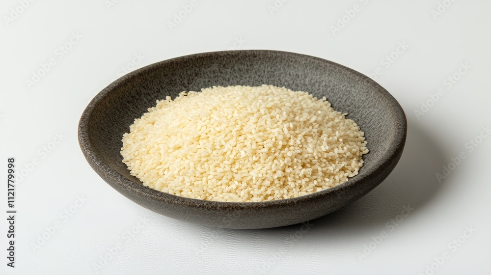 Poster luxury gray plate filled with rice on an isolated background showcasing minimalistic culinary presen