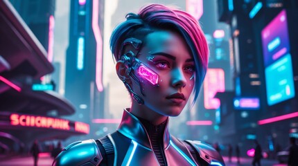 Cyberpunk Warrior in Neon City Streets