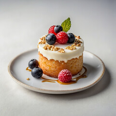  beautiful gourmet small cake on a white background, without a plate 