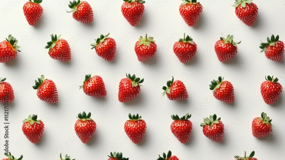 Fototapete fresh and vibrant ripe strawberries arranged neatly on a clean white background for a colorful and a