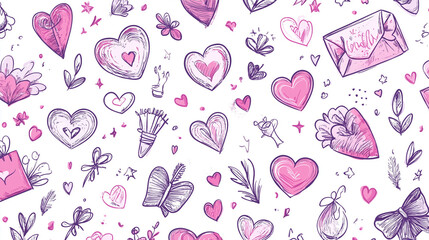 background with purple hearts drawn by hand