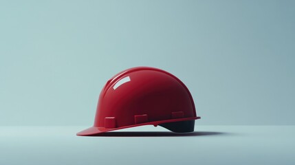 Red safety helmet isolated on a clean white background ideal for construction safety advertisements and promotional materials.
