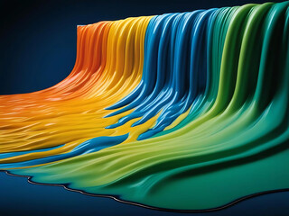 Abstract 3D Illustration of Vibrant Colorful Streams and Blobs in Gradient Background 
