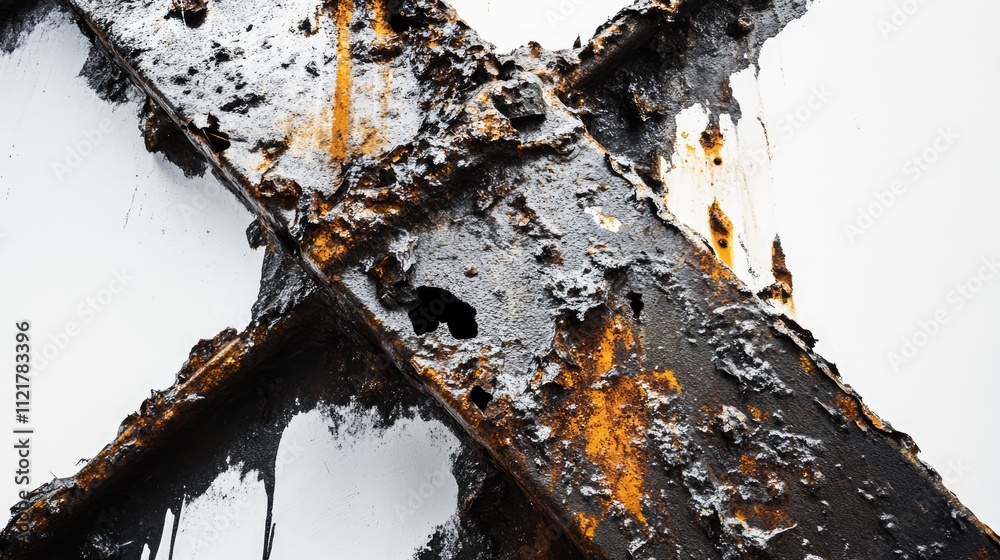 Poster corroded steel texture with rust and scratches on a white background showcasing industrial decay and