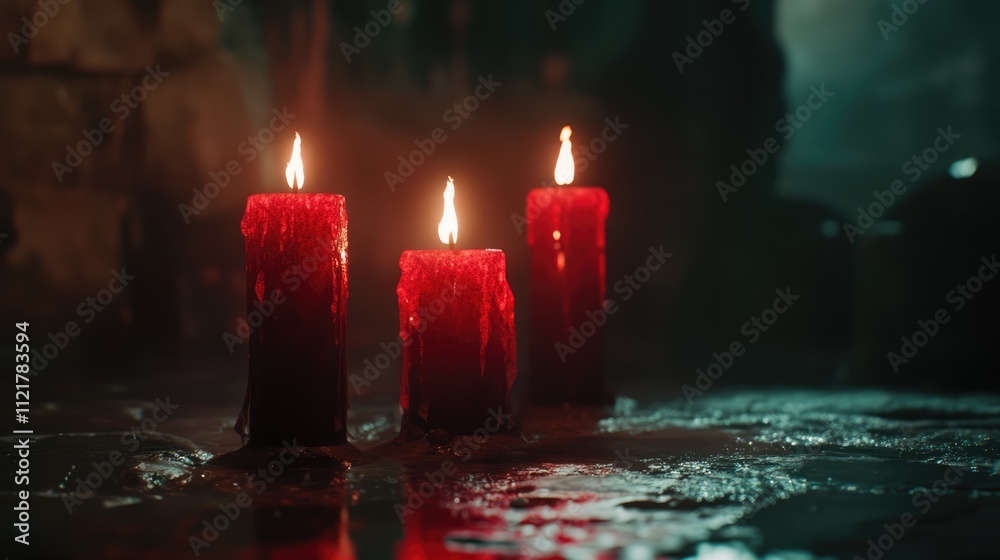 Aufkleber Red candles glowing softly in a dark setting creating a mysterious and atmospheric ambiance