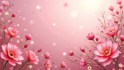 Fototapeta premium A pink background with flowers in the foreground