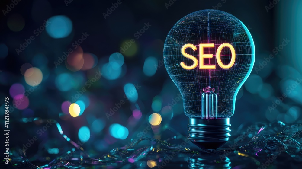 Leinwandbilder seo concept illuminated in a light bulb symbolizing innovative strategies to enhance website traffic