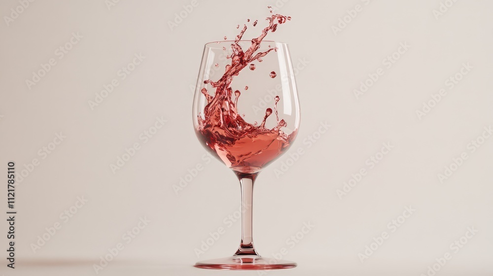 Poster red wine pouring into a glass with dynamic splashes against a neutral background showcasing elegance