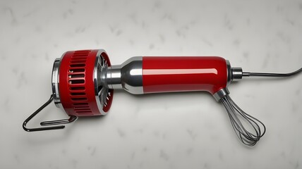 bright red hand mixer with beaters attached