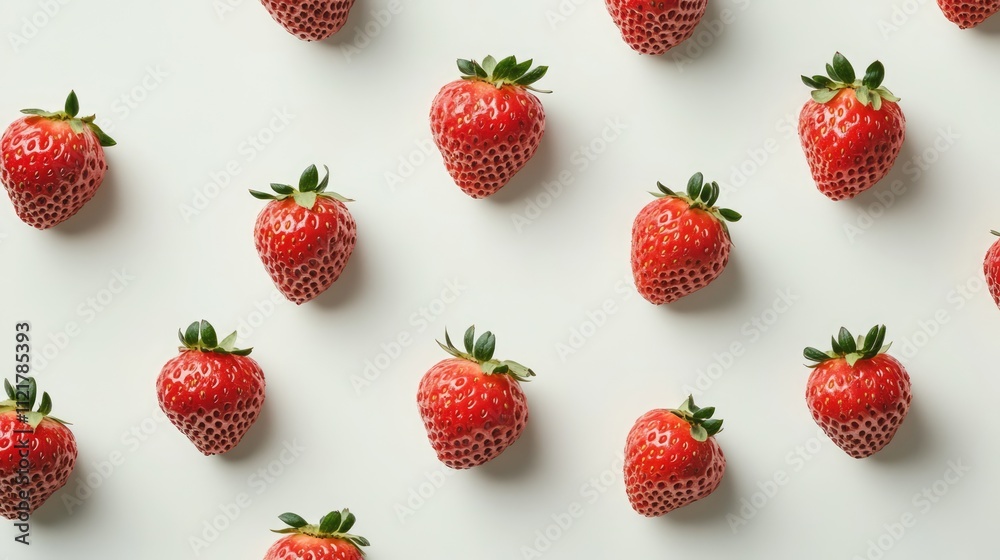 Poster fresh ripe strawberries arranged aesthetically on a light background showcasing their vibrant color 