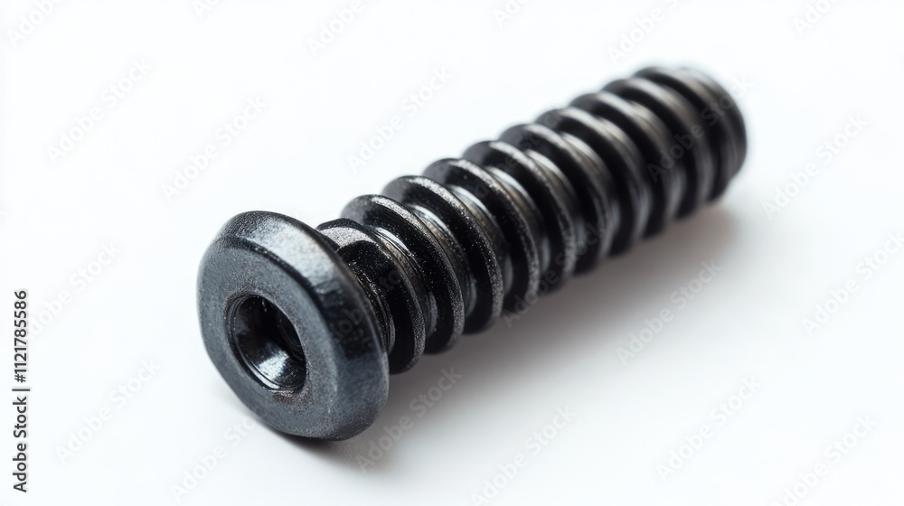 Aufkleber close-up of a black screw on a white background showcasing its detailed threading and head design fo