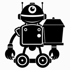 Delivery Robot vector silhouette black design white background