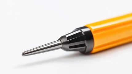Fototapeta premium Replaceable bit screwdriver with orange handle isolated on white background for tools and DIY projects.