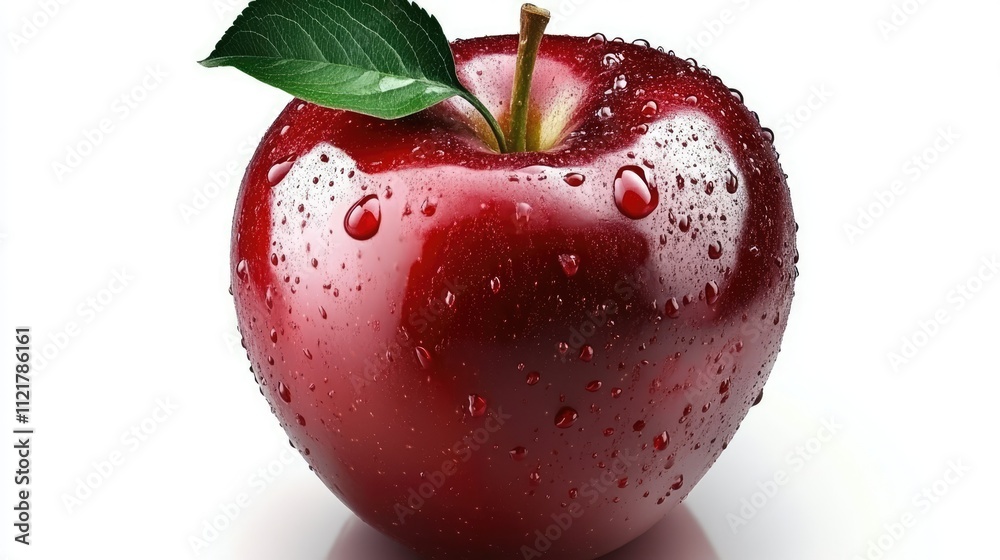 Aufkleber freshly washed red apple with droplets on a white background highlighting its vibrant color and natu