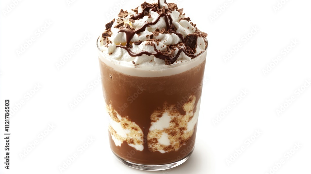 Aufkleber chocolate shake topped with whipped cream and chocolate drizzle served in a clear glass on a white b