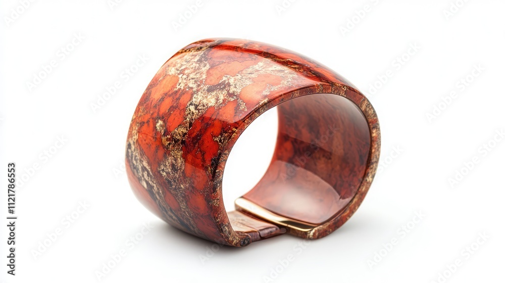 Poster Elegant red mineral bracelet display on a clean white background showcasing unique textures and vibrant colors in jewelry design.