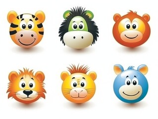 Fototapeta premium Cute Cartoon Animal Faces in Vector Style