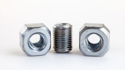 Screw bolts and nuts composition on a clean white background for hardware and mechanical applications
