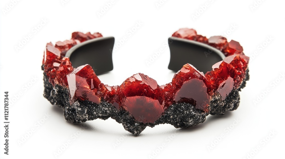 Poster elegant red mineral bracelet showcasing unique textures set against a clean white background for a s