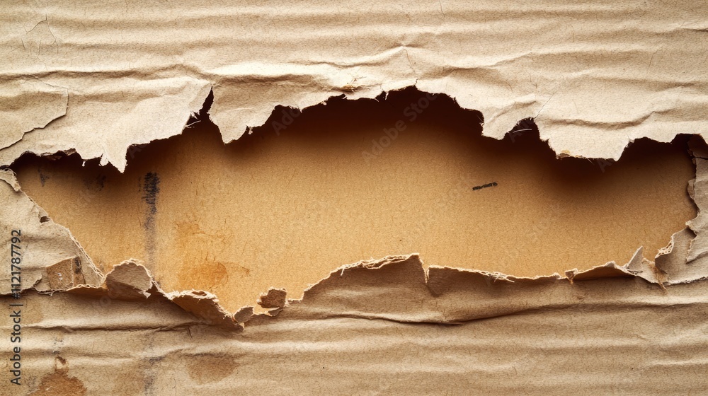 Poster damaged cardboard texture with a ripped section revealing a blank surface for creative backgrounds o