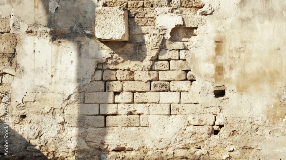 Aufkleber weathered stone wall texture showcasing signs of age and decay in a historic architectural setting