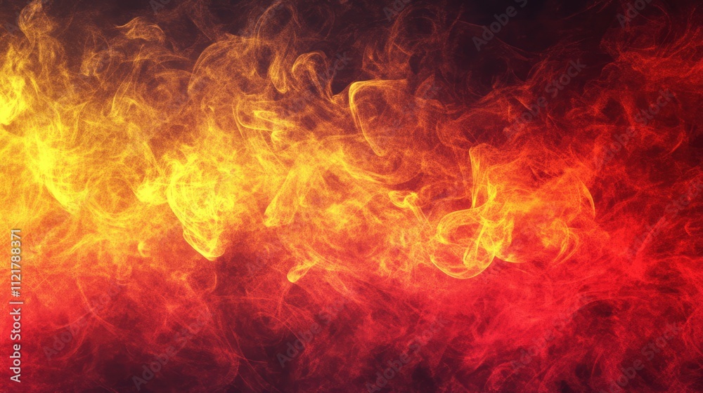 Fototapete Vibrant red and yellow smoke swirl pattern on a dark background creating an abstract and dynamic visual effect