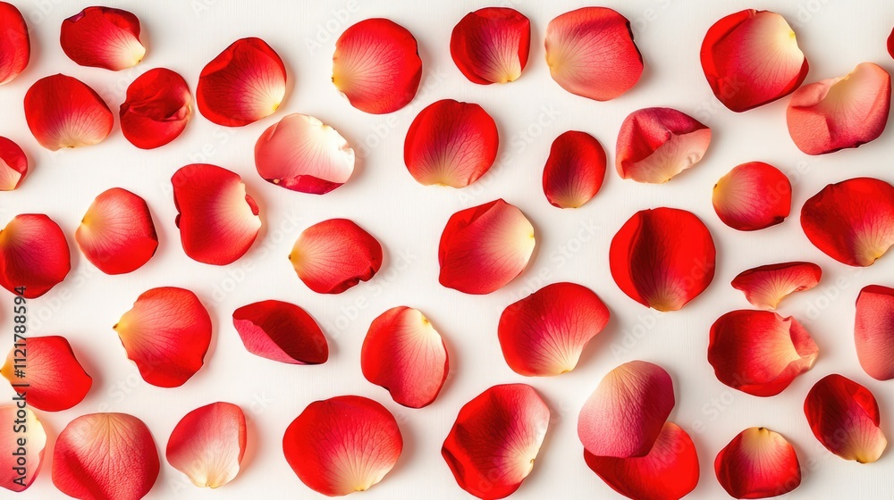 Aufkleber red rose petals elegantly scattered on a clean white background creating a romantic and serene flora