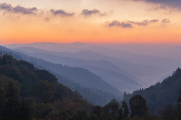 Obraz premium Landscape at dawn, from Newfound Gap, Great Smoky Mountains National Park, Tennessee, USA
