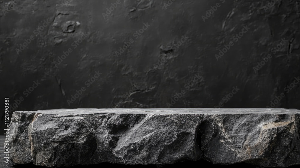Poster rock stone podium display on dark gray textured wall perfect for product presentation in studio envi