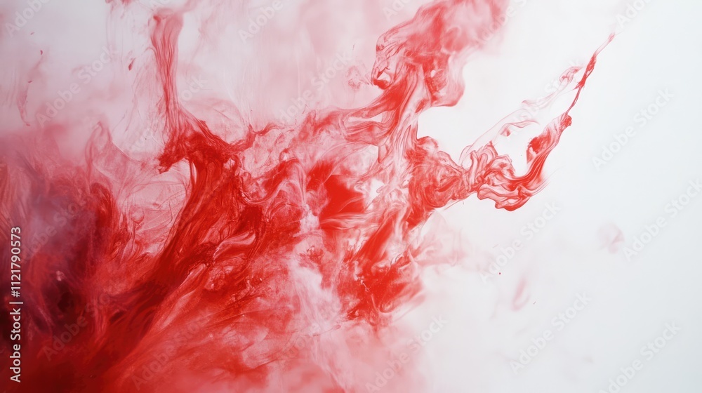 Poster Red swirling smoke and flames blending into a white background creating a dramatic and artistic visual effect