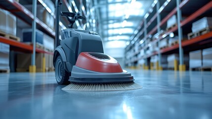 Compact scrubber dryer for efficient floor cleaning in storage facilities showcasing advanced technology and design for maintenance tasks.