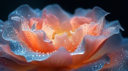 Water drops magnified on velvety petals of a vibrant rose against a dark backdrop