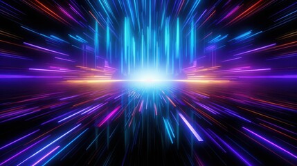 Neon Light Trails Converge Towards Bright Center