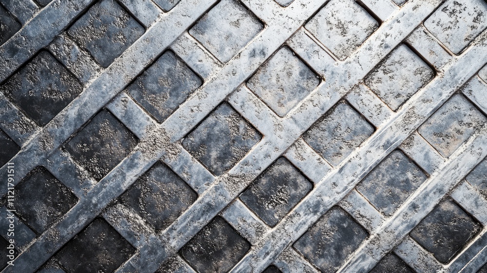 Aufkleber manhole cover grid pattern on textured metallic surface with weathered details and industrial aesthe