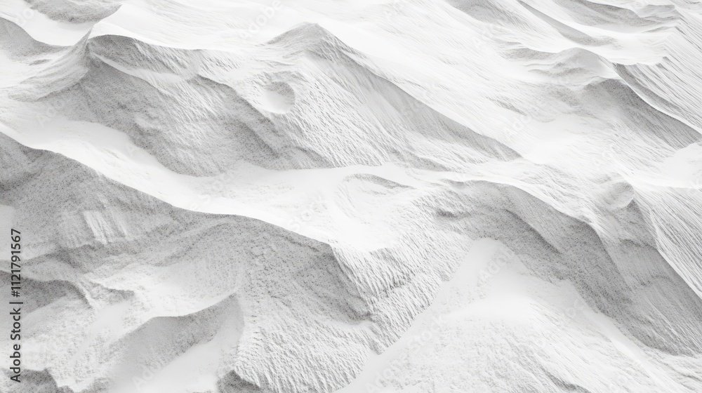 Poster Textured white sand dunes creating a natural landscape with intricate patterns and shadows highlighting the beauty of desert topography.