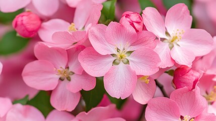Pink blossoms in full bloom showcasing delicate petals and vibrant colors, representing the grace and beauty of flowering plants in nature.