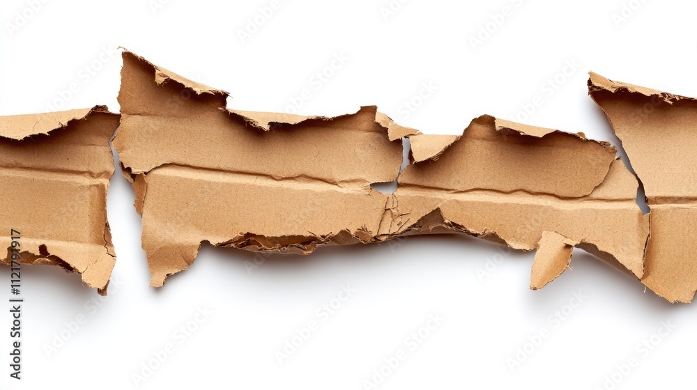 Poster torn corrugated cardboard texture isolated on white background for packaging design or artistic proj