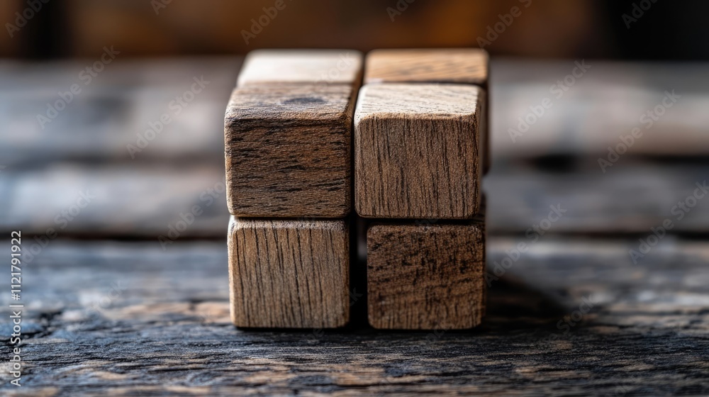 Aufkleber Wooden cube blocks arranged on a rustic wooden surface highlighting the word feature in a creative and natural setting