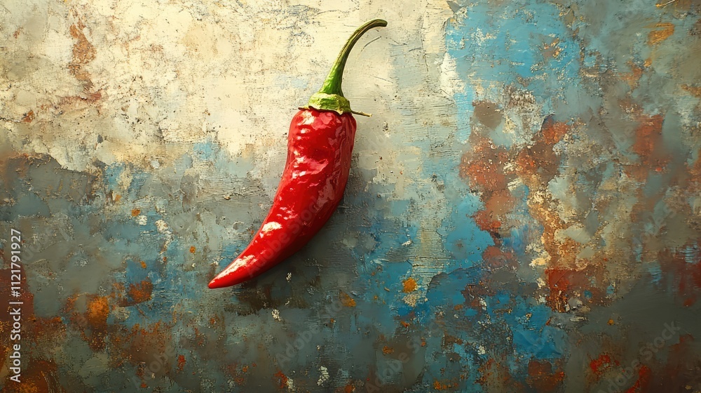 Poster vibrant red chili pepper resting on textured surface showcasing its essential role in enhancing flav