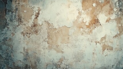 Vintage textured wall with peeling paint in soft shades of blue and beige, ideal for background and design use.