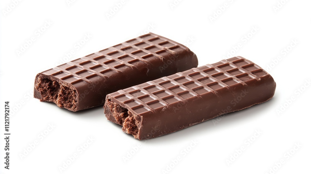 Poster Three chocolate wafers displayed on a clean white background inviting indulgence and showcasing their textured layers and rich filling.