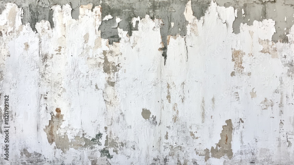 Poster peeling white paint on weathered wood creating a textured backdrop with remnants of old layers and r