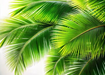 Obraz premium Vibrant tropical coconut palm foliage, isolated for clean backgrounds. Perfect stock photo with copy space.