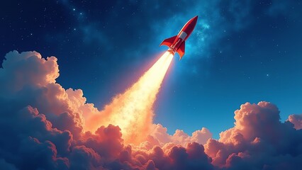 Fototapeta premium Here are a few options for your stock photo description, all under 200 characters:**Option 1 (Focus on speed and ambition):**> AI-generated image: Rocket launching through vib